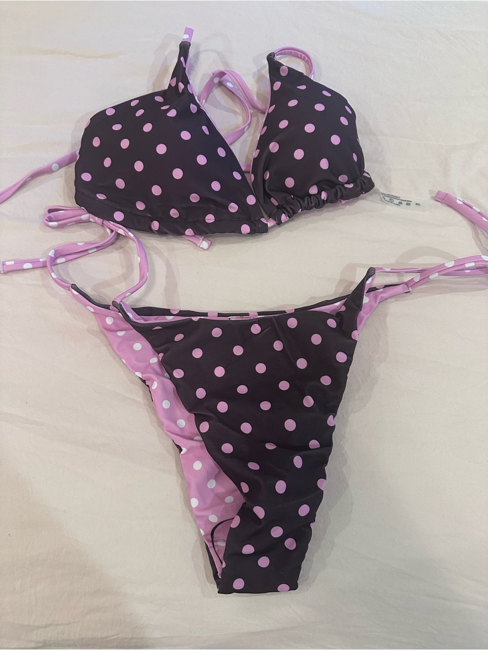 SHEIN Black Bikini with Pink Polka Dots